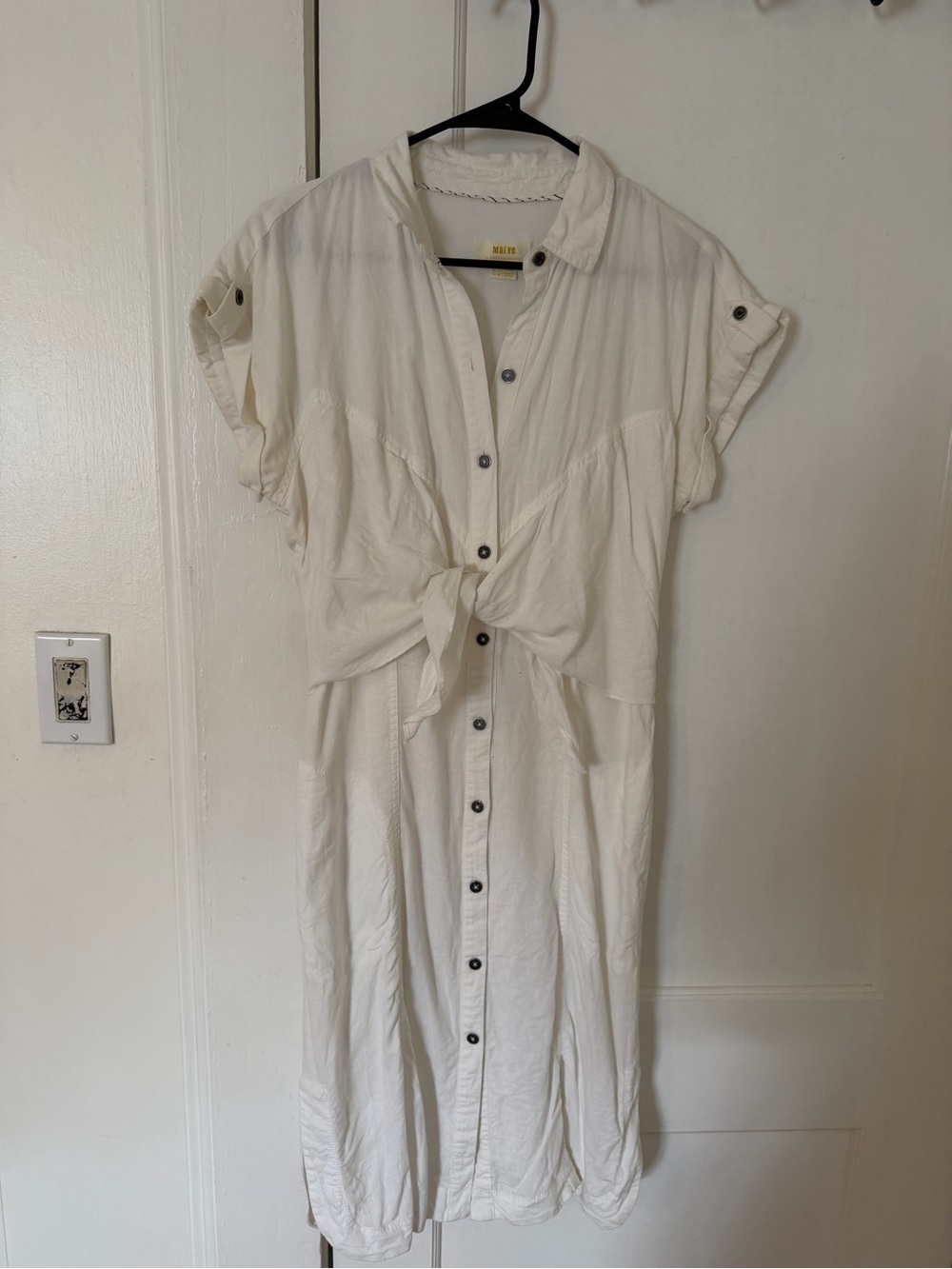 Anthropologie Button-Front Tie-Waist Shirt Dress - Cream